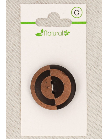 Card of 1 two-tone wooden button 28 mm 2 holes - Fantasy