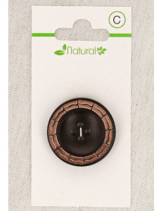 Card of 1 two-tone wooden button 28 mm 4 holes - Round