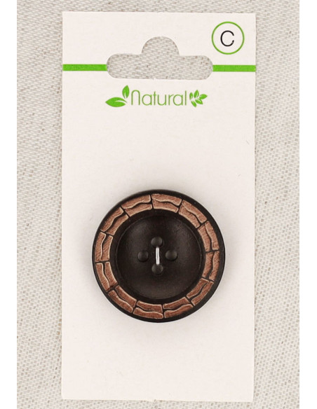 Card of 1 two-tone wooden button 28 mm 4 holes - Round