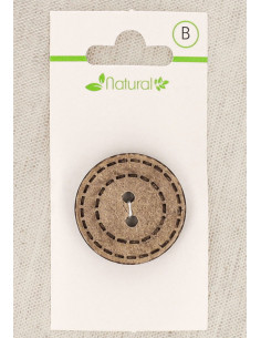 Natural wood button card 28 mm 2 holes - Dotted circles