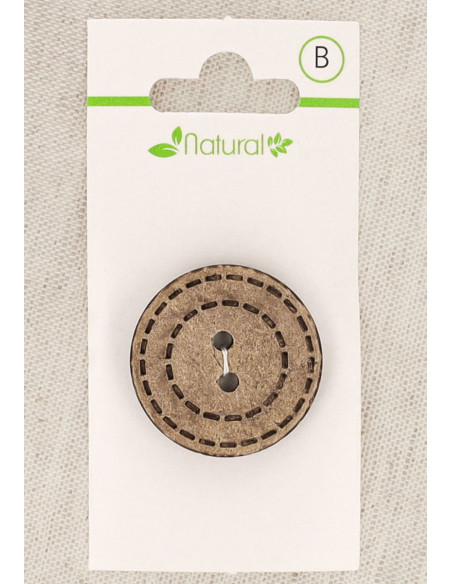 Natural wood button card 28 mm 2 holes - Dotted circles