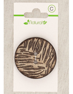 Natural wood button card 38 mm 2 holes - Foliage