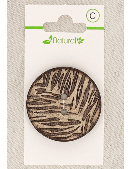Natural wood button card 38 mm 2 holes - Foliage