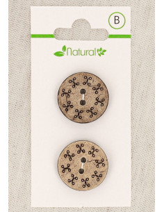 Natural wood 2-button card, 20 mm, 2 holes - Round