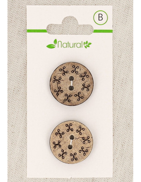 Natural wood 2-button card, 20 mm, 2 holes - Round