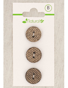 Card of 3 natural wood buttons 15 mm 2 holes - Honeycomb