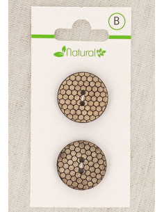 Natural wood 2-button card, 20 mm, 2 holes - Honeycomb