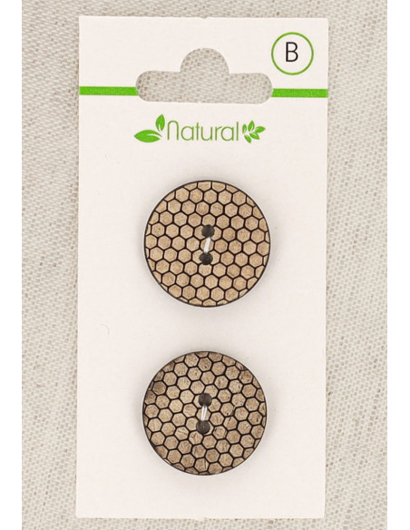 Natural wood 2-button card, 20 mm, 2 holes - Honeycomb