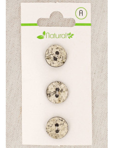 Card of 3 ecru and putty buttons 13 mm 2 holes - Marbled