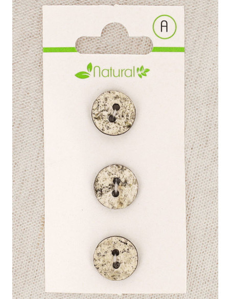 Card of 3 ecru and putty buttons 13 mm 2 holes - Marbled