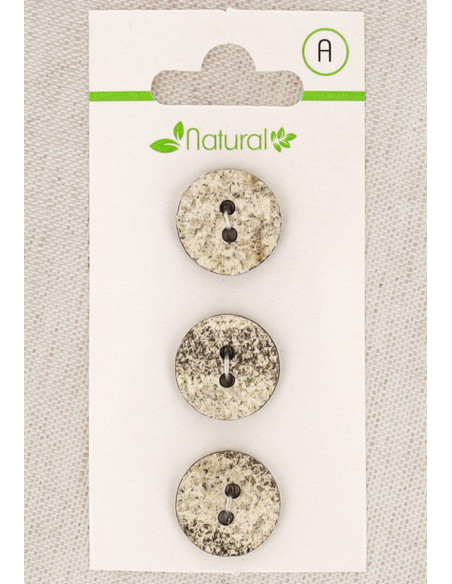 Card of 3 ecru and putty buttons 15 mm 2 holes - Marbled