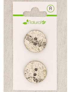 Card of 2 ecru and putty buttons 20 mm 2 holes - Marbled