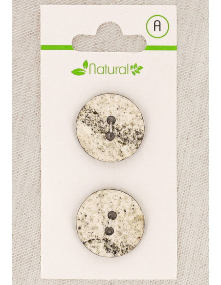 Card of 2 ecru and putty buttons 20 mm 2 holes - Marbled