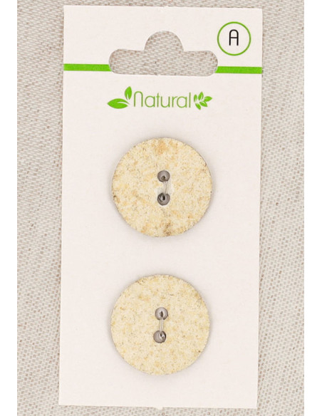 Card of 2 ecru and beige buttons, 20 mm, 2 holes - Marbled