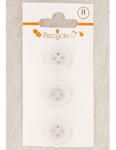 Card of 3 white buttons 15 mm 4 holes - Rolled edge