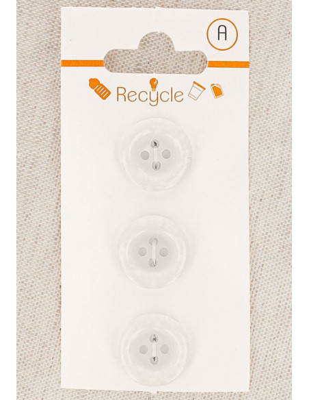 Card of 3 white buttons 15 mm 4 holes - Rolled edge