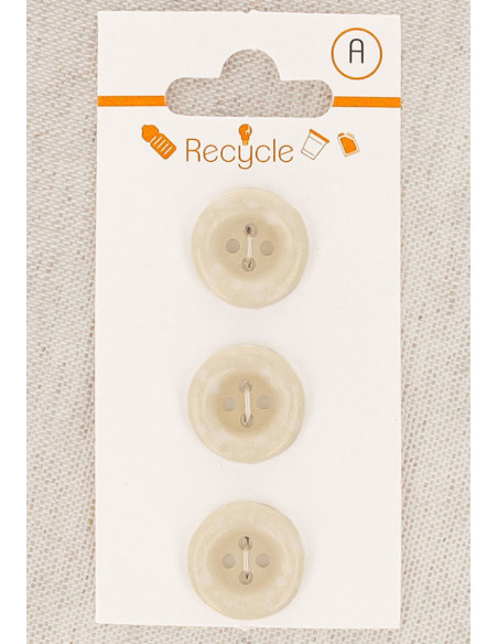 Card of 3 ecru buttons 15 mm 4 holes - Rolled edge