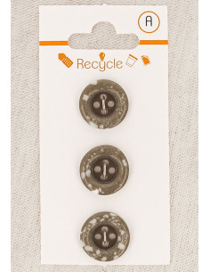Card of 3 taupe buttons 15 mm 4 holes - Rolled edge