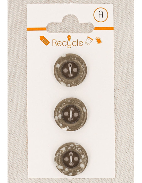 Card of 3 taupe buttons 15 mm 4 holes - Rolled edge