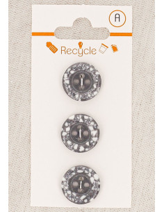 Card of 3 gray buttons 15 mm 4 holes - Rolled edge