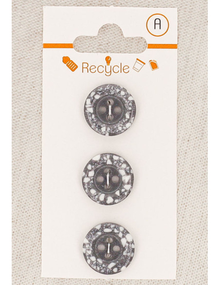 Card of 3 gray buttons 15 mm 4 holes - Rolled edge