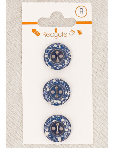 Card of 3 blue jeans buttons 15 mm 4 holes - Rolled edge