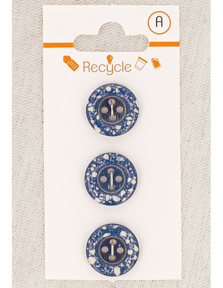 Card of 3 blue jeans buttons 15 mm 4 holes - Rolled edge
