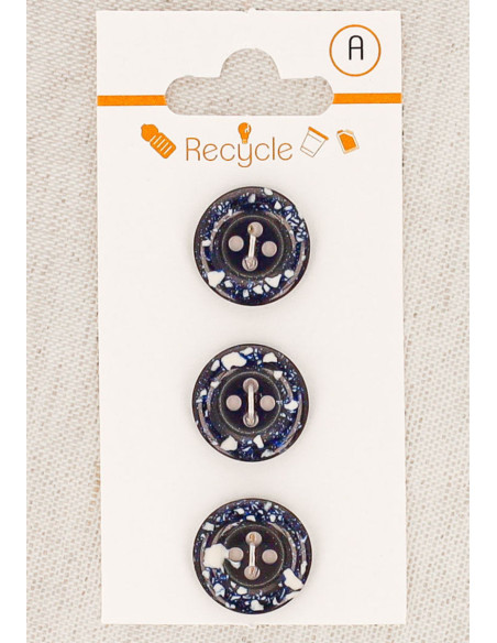 Card of 3 navy blue buttons 15 mm 4 holes - Rolled edge