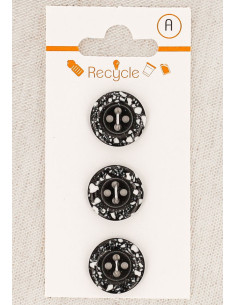 Card of 3 black buttons 15 mm 4 holes - Rolled edge