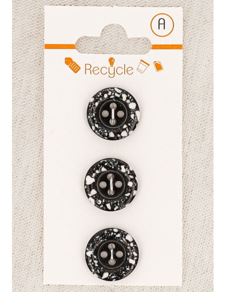 Card of 3 black buttons 15 mm 4 holes - Rolled edge