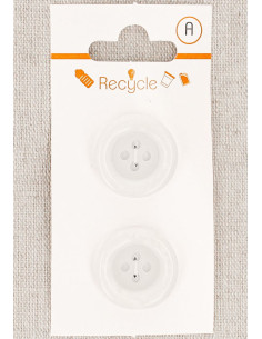 Card of 2 white buttons 20 mm 4 holes - Rolled edge
