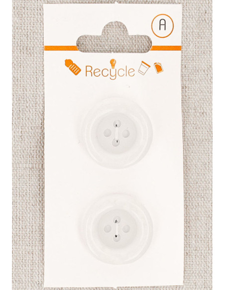 Card of 2 white buttons 20 mm 4 holes - Rolled edge