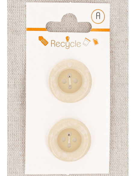Ecru 2-button card 20 mm 4 holes - Rolled edge