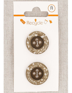 Card of 2 taupe buttons 20 mm 4 holes - Rolled edge