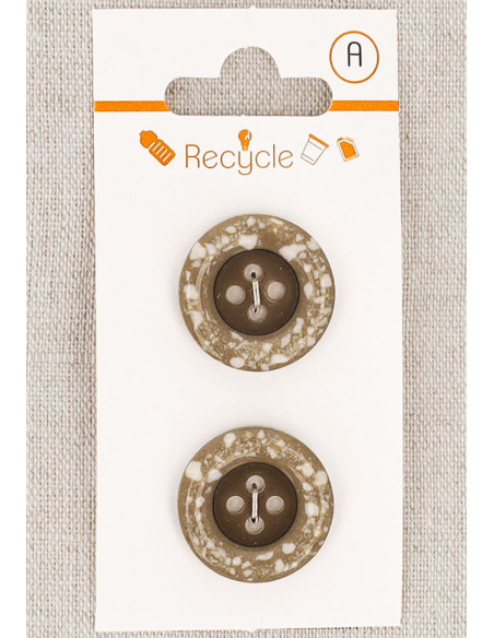Card of 2 taupe buttons 20 mm 4 holes - Rolled edge