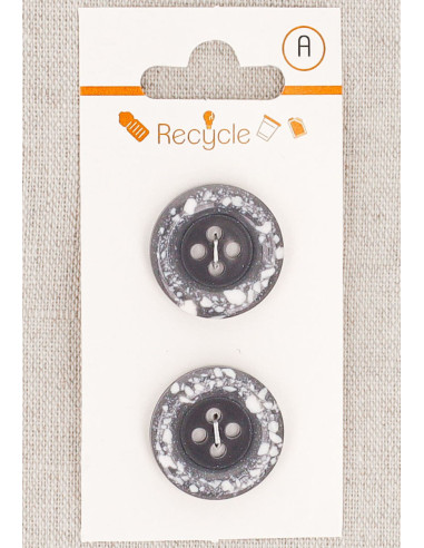 Card of 2 gray buttons 20 mm 4 holes - Rolled edge