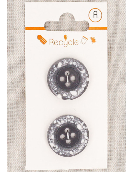 Card of 2 gray buttons 20 mm 4 holes - Rolled edge