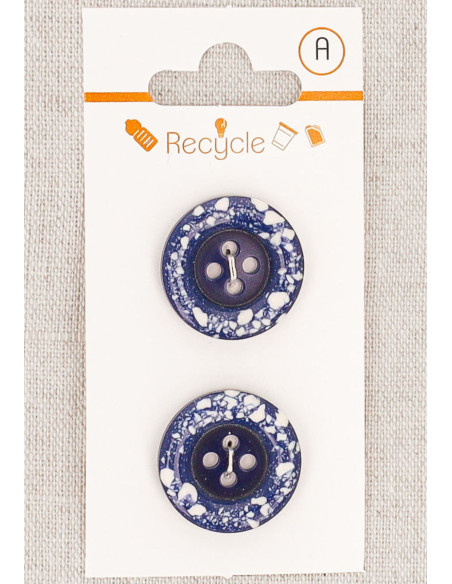 Card of 2 blue jeans buttons 20 mm 4 holes - Rolled edge