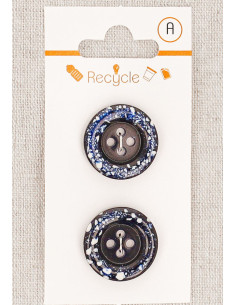 Card of 2 navy blue buttons 20 mm 4 holes - Rolled edge