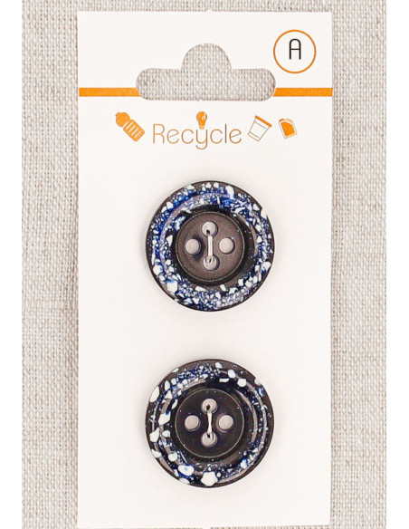 Card of 2 navy blue buttons 20 mm 4 holes - Rolled edge