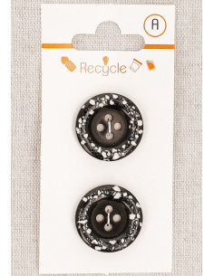 Card of 2 black buttons 20 mm 4 holes - Rolled edge
