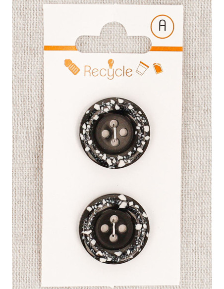 Card of 2 black buttons 20 mm 4 holes - Rolled edge