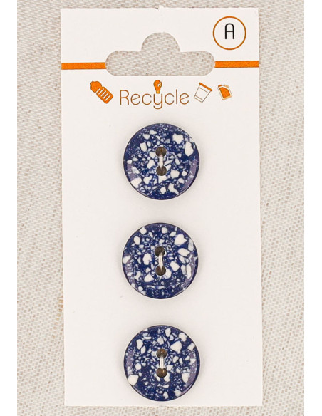 Card of 3 blue jeans buttons 15 mm 2 holes - Terrazzo