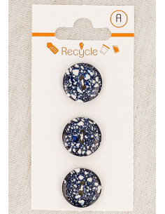 Card of 3 navy blue buttons 15 mm 2 holes - Terrazzo