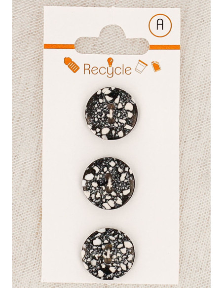 Card of 3 black buttons 15 mm 2 holes - Terrazzo