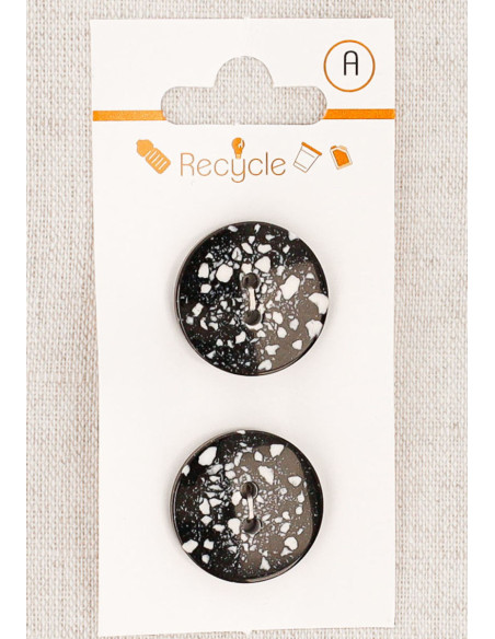 Card of 2 black buttons 20 mm 2 holes - Terrazzo