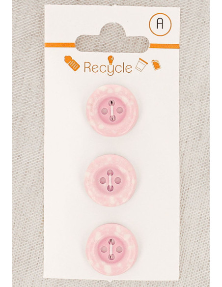Card of 3 pink buttons 15 mm 4 holes - Rolled edge terrazzo