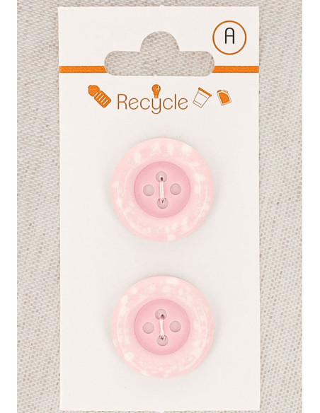 Card of 2 pink buttons 20 mm 4 holes - Rolled edge terrazzo