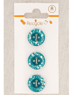 Card of 3 turquoise buttons 15 mm 4 holes - Rolled edge terrazzo