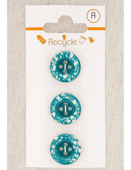 Card of 3 turquoise buttons 15 mm 4 holes - Rolled edge terrazzo